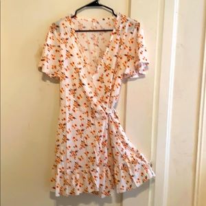 Ditzy Floral orange and white wrap dress